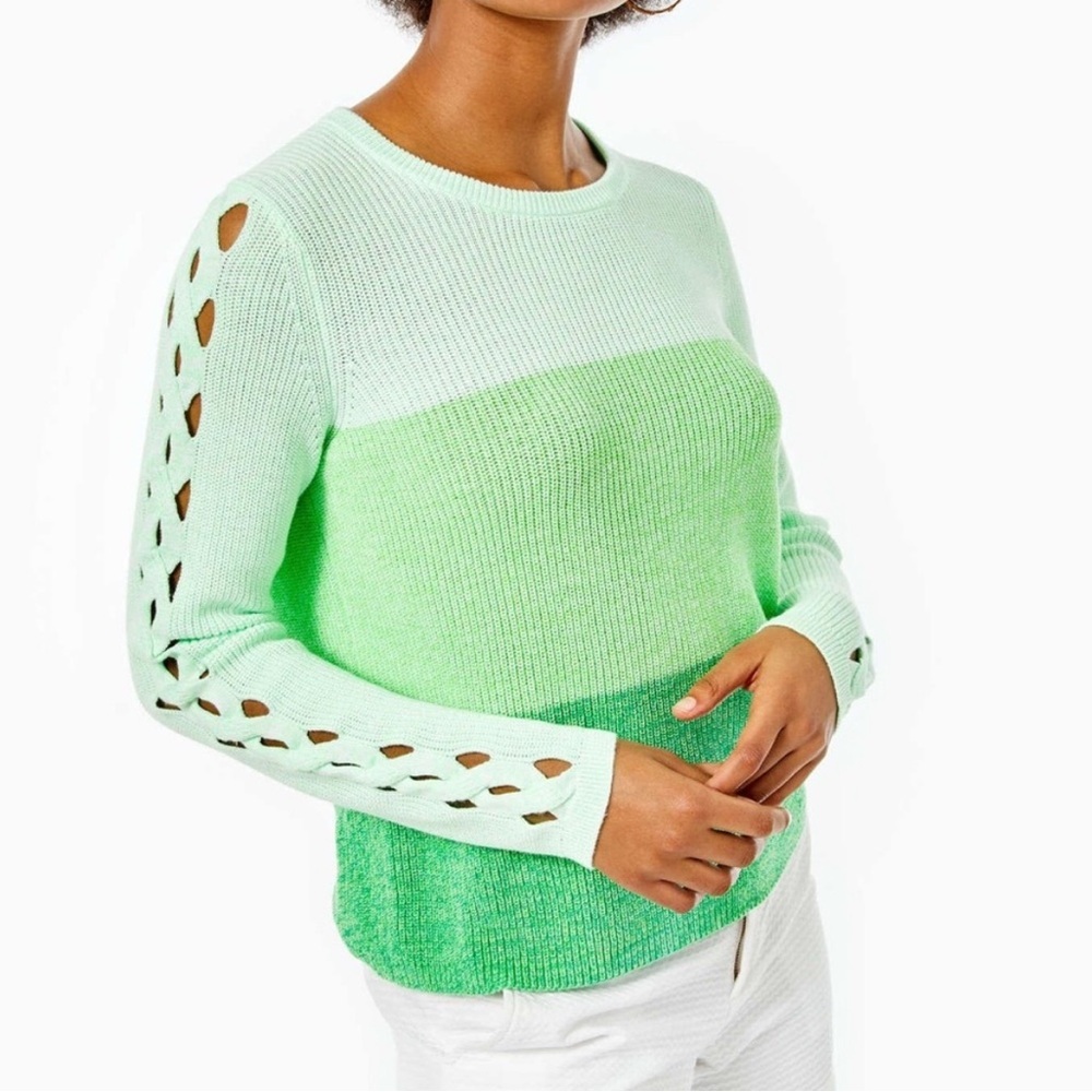 Lilly Pulitzer Cotton Ombré Green Sweater with Cutout Sleeves Size M